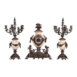 Classical Italian Mantel Clock and Candelabra Set For Sale