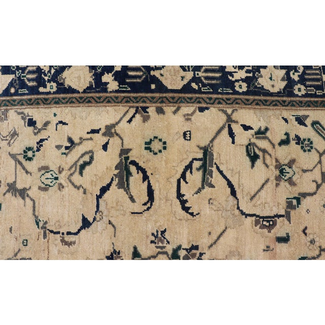 Vintage Turkish Oushak Rug With Vining Florals in Cream and Sapphire Blue For Sale - Image 12 of 15