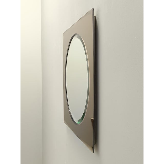 Vintage Italian Square Beige Wall Mirror with a Beveled Glass, 1970s For Sale - Image 7 of 13