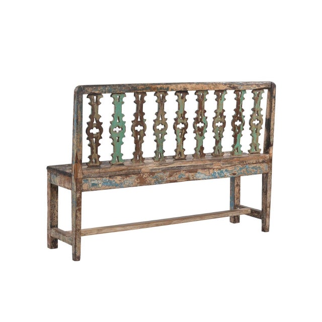 Vintage Indian Painted Teakwood Bench For Sale - Image 4 of 4