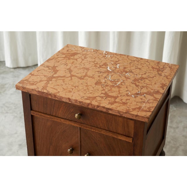 1940s Side Cabinet in Walnut and Red Marble, 1940s For Sale - Image 5 of 14