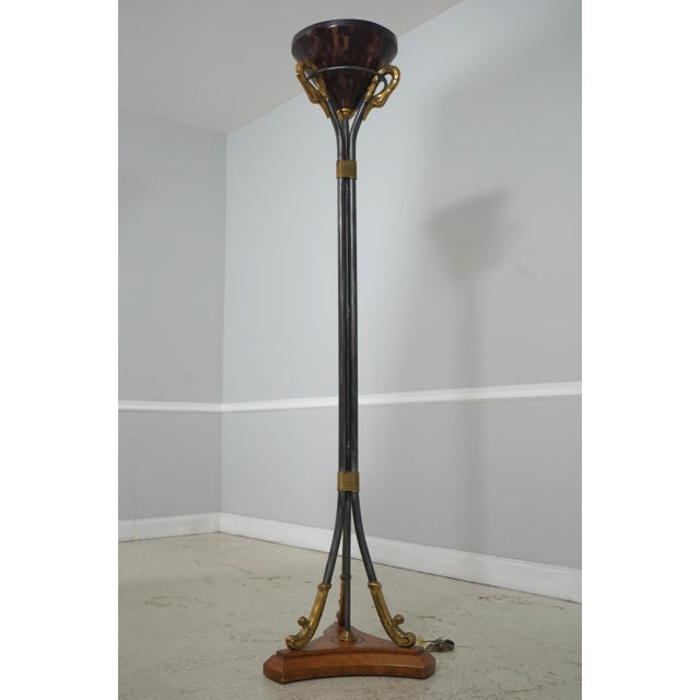 Age: Approx: 20 Years Old Details: Tessellated Faux Tortoise Shade Torchiere Style Lamp Wrought Iron & Brass Lamp w....