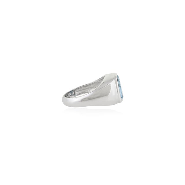 Not Yet Made - Made To Order 925 Sterling Silver Signet Ring With Blue Topaz Gemstone Size 7 For Sale - Image 5 of 12