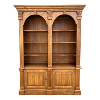 1990s Ethan Allen Legacy Maple Double Arched Library Bookcase Cabinet Hutch Display For Sale