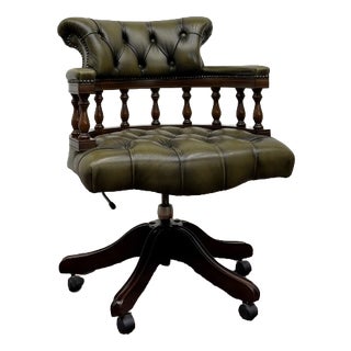 Chesterfield Desk Chair in Green Leather For Sale