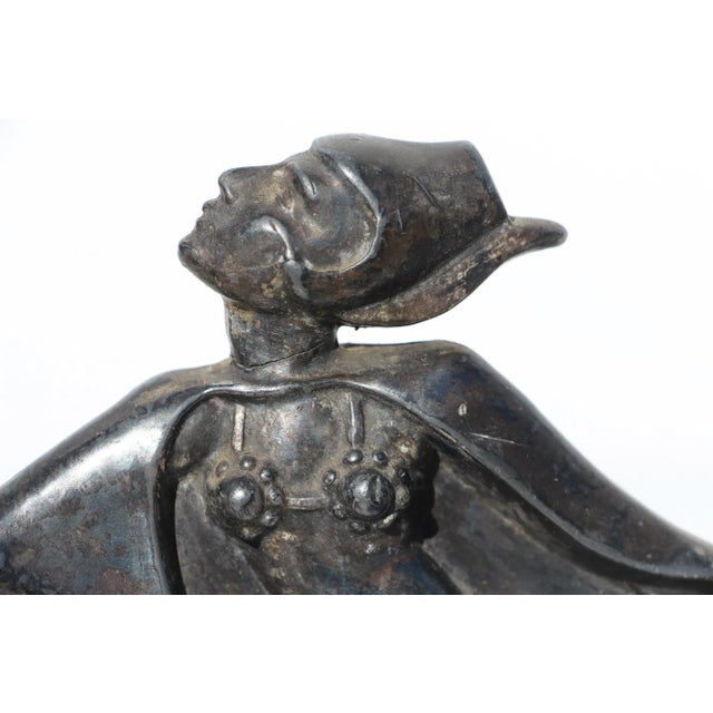Metal 1920s English Art Deco Warrior Woman Pewter Automobile Mascot Hood Ornament For Sale - Image 7 of 13
