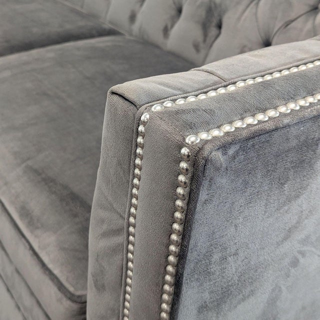 Gray Mitchell Gold + Bob Williams Gray Velvet Sleeper Sofa With Tufted Back For Sale - Image 8 of 10