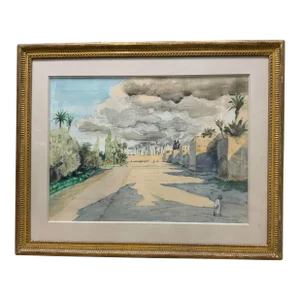“Moroccan Village” Large Framed Watercolor by Hazard Durfee .