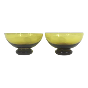 Mid Century Modern Amber Glass Fruit or Dessert Bowls, a Pair