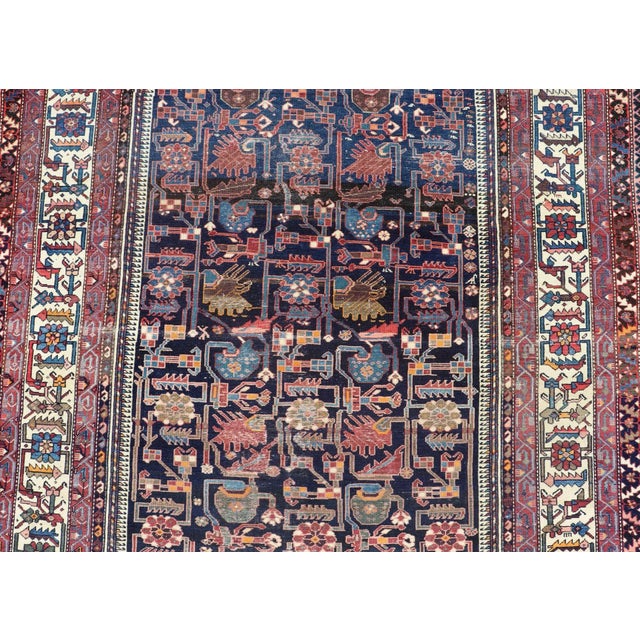 Early 20th Century Antique Persian Hamadan Rug With Deep Indigo Field With Tribal Motifs 6'10 X 12'5 For Sale - Image 5 of 14