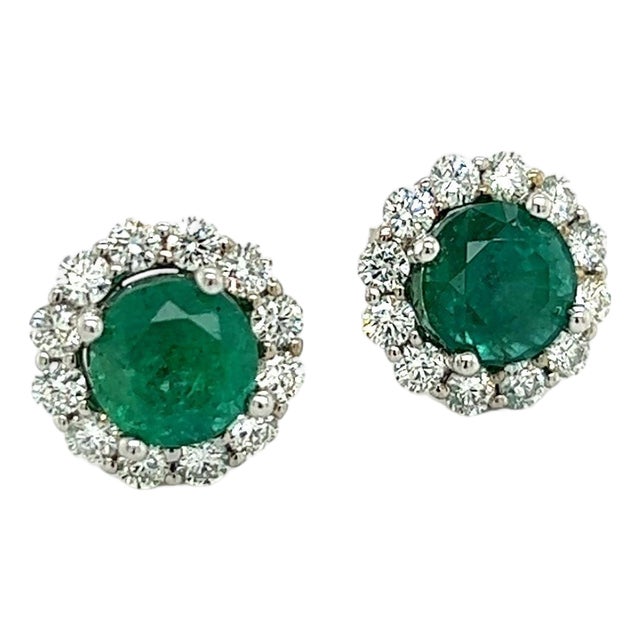 Natural Emerald Diamond Earrings 18k White Gold 3.8 TCW Certified For Sale