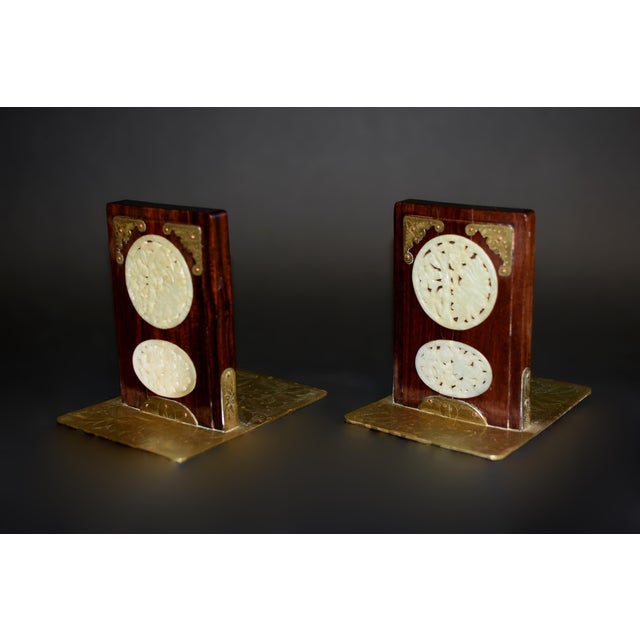 Wood Pair Antique Rosewood Jade Bookends For Sale - Image 7 of 14