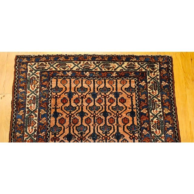 Antique Persian Malayer Area Rug, Hand-Knotted Wool, Geometric Pattern, 4x5, Red & Navy For Sale - Image 9 of 16