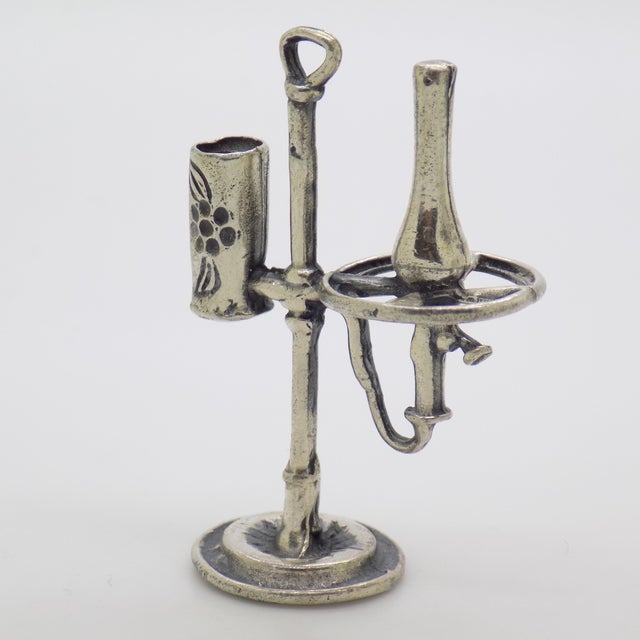Vintage Italian Handmade Genuine Silver Old Oil Lamp Dollhouse Miniature For Sale - Image 4 of 9