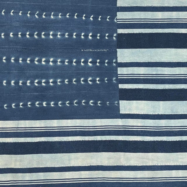Shibori Indigo Flag Made From Vintage Cotton Mudcloth For Sale - Image 4 of 4