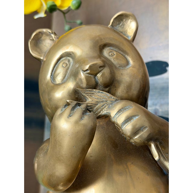 Vintage Brass Bronze Lucky Bamboo Panda Statue Sculpture Figure For Sale - Image 9 of 12