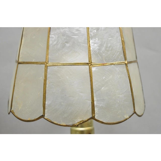 Vintage Italian Hollywood Regency Capiz Shell Gold 7.25 Round Clip on Lamp Shade For Sale - Image 9 of 18