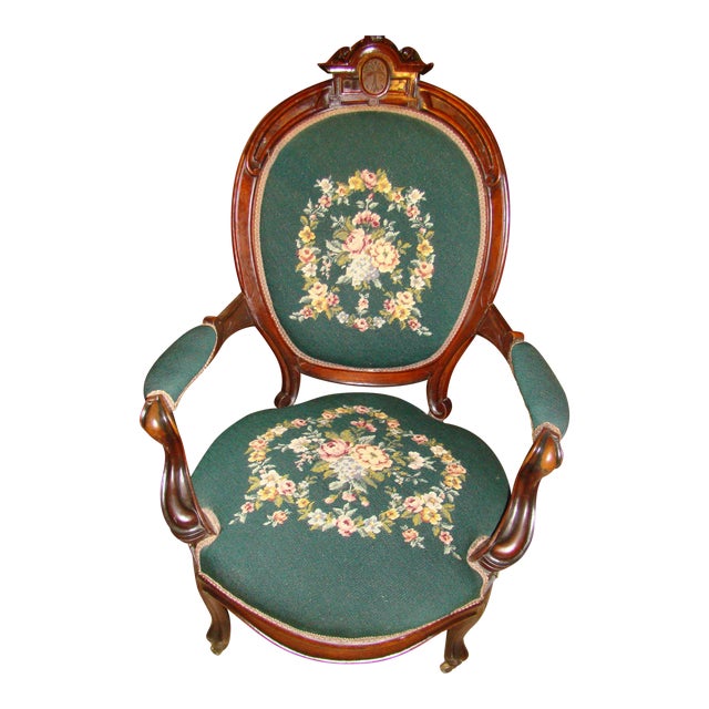 Carved Victorian Needlepoint Chair Chairish