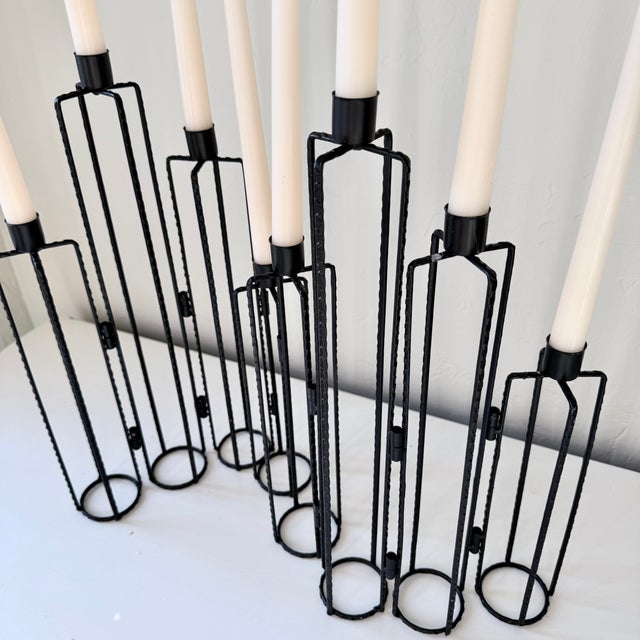 Onyx Vintage Brutalist Style Hinged Metal MCM Candelabra For Sale - Image 8 of 8