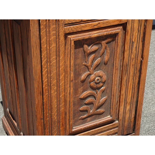 Lh24 Vintage Oak French Country Scuttle W Fold Out Door File Cabinet End Table For Sale - Image 10 of 12