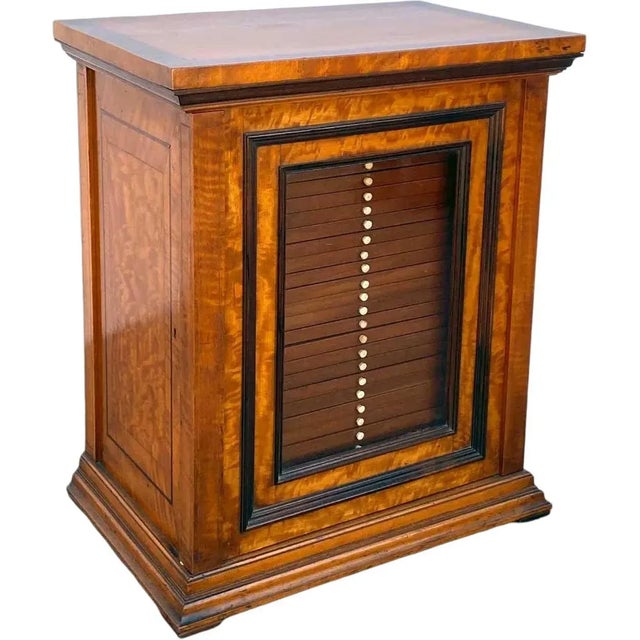 DETAILS A small, antique, table-top collector's cabinet for scientific microscope specimen slides. The rectangular cabinet...