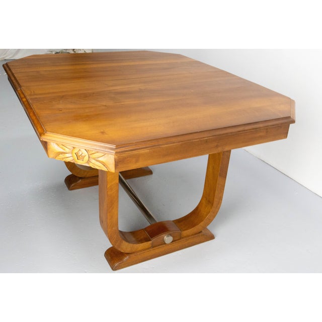 Art Deco Dining Walnut Table with Central Extension, France, 1930s For Sale - Image 3 of 15