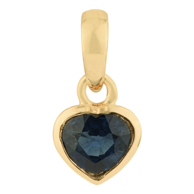 Heart-Shaped Blue Sapphire Bezel Set Solitaire Pendant in 14k Yellow Gold For Sale