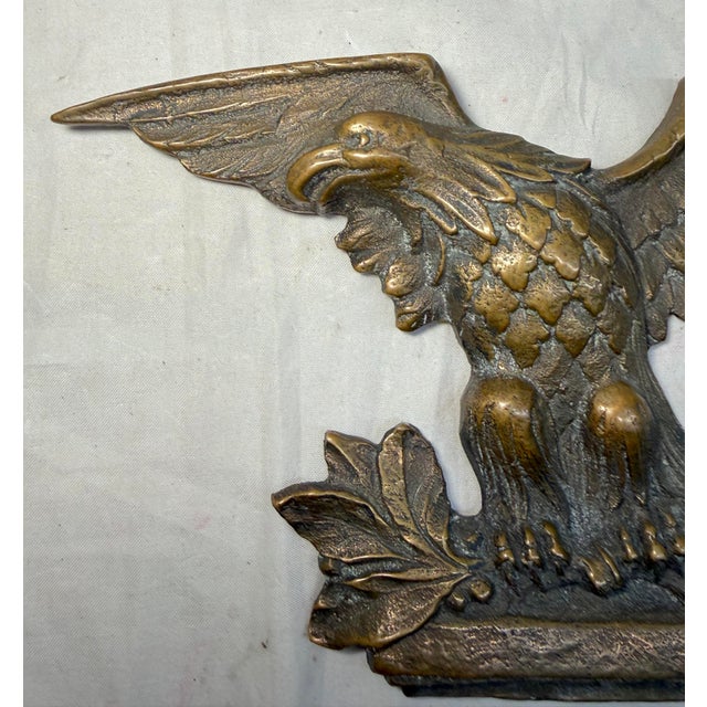 19th Century Exquisite Antique Solid Bronze American Bald Eagle Wall Mount Statue Pediment For Sale - Image 5 of 8