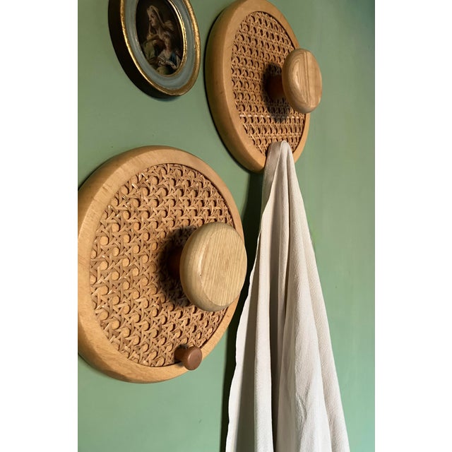 Brown Coat Wall Hooks in Wood and Woven Cane, 1960s, Set of 2 For Sale - Image 8 of 13