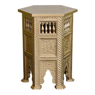 Moroccan Golden Wooden Side Table For Sale