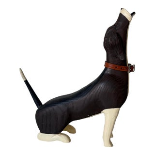 Vintage Southwestern Folk Art - Style Handcrafted Wooden Dachshund Dog Sculpture For Sale