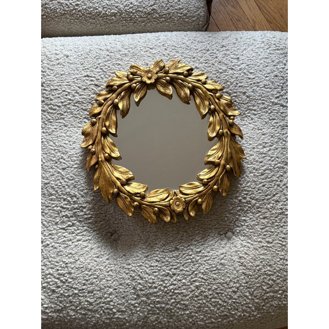 Glass Chelsea House Gilt Laurel Wreath Mirror 16 Inch Round Gold Frame Hollywood Regency Wall Decor For Sale - Image 7 of 8