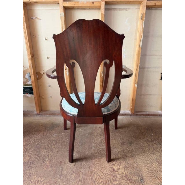 Antique Art Nouveau Marquetry Mixed Wood Oak Open Armchair For Sale - Image 17 of 17
