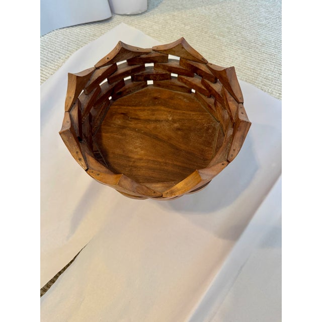 Mid-Century Modern Basketweave Wooden Compote For Sale - Image 3 of 5