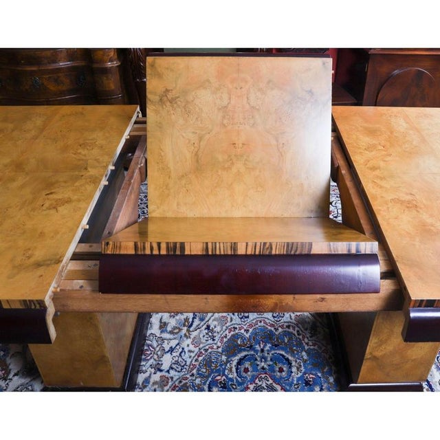 Antique 20th Century Art Deco Burr Walnut Dining Table & Chairs attributed to Epstein, 1920s, Set of 9 For Sale - Image 10 of 18