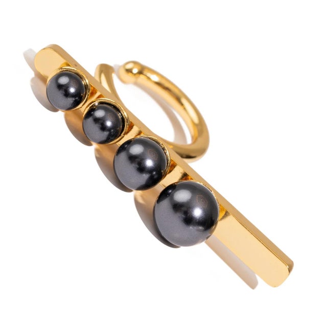 Modern Celestial Balance Black Pearl Statement Ring, Size 6 For Sale - Image 3 of 12