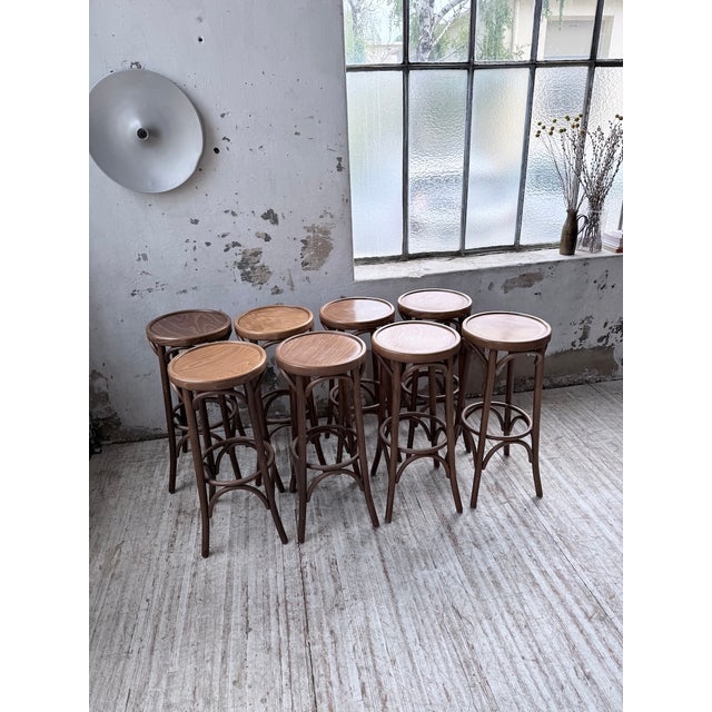 Brown Baumann Bistro Bar Stools, 1980s, Set of 8 For Sale - Image 8 of 18
