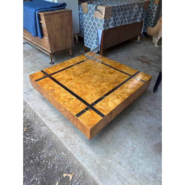 Milo Baughman Attr Burlwood & Chrome Floating Coffee Table. Awesome reflective vintage vibes! The base and chrome strips...