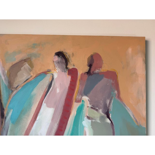 Wood Large Vintage Abstract Figurative Acrylic Painting on Canvas by Hamzik For Sale - Image 7 of 11