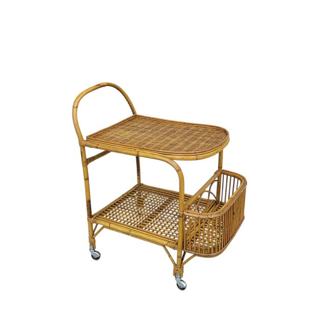 Mid-Century Modern Bamboo and Rattan Bar Serving Cart by Franco Albini, 1960s For Sale - Image 14 of 14
