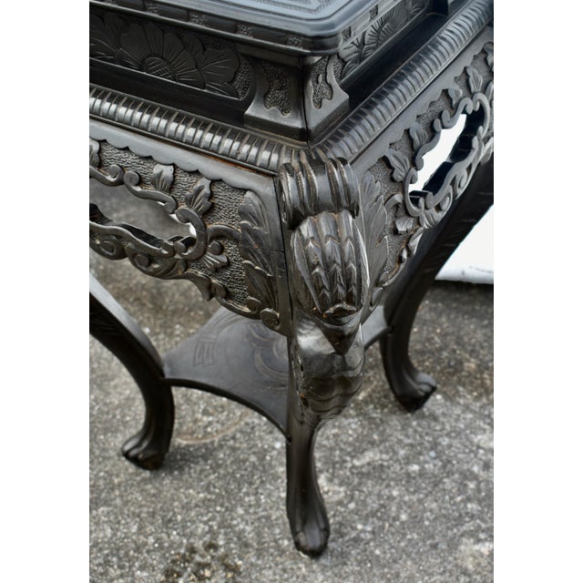 Chinese Chinese Carved Hardwood Plant Stand Jardiniere Two Tier Side Table 1920s For Sale - Image 3 of 14