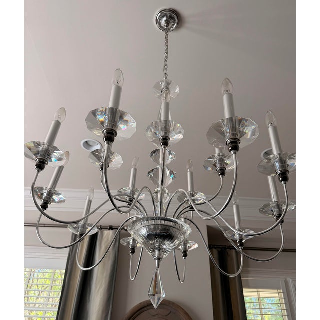 Minimalism Shonbek Jasmine 15 Light 110v Chandelier in Silver With Clear Optic Crystal Excellent Condition For Sale - Image 3 of 6