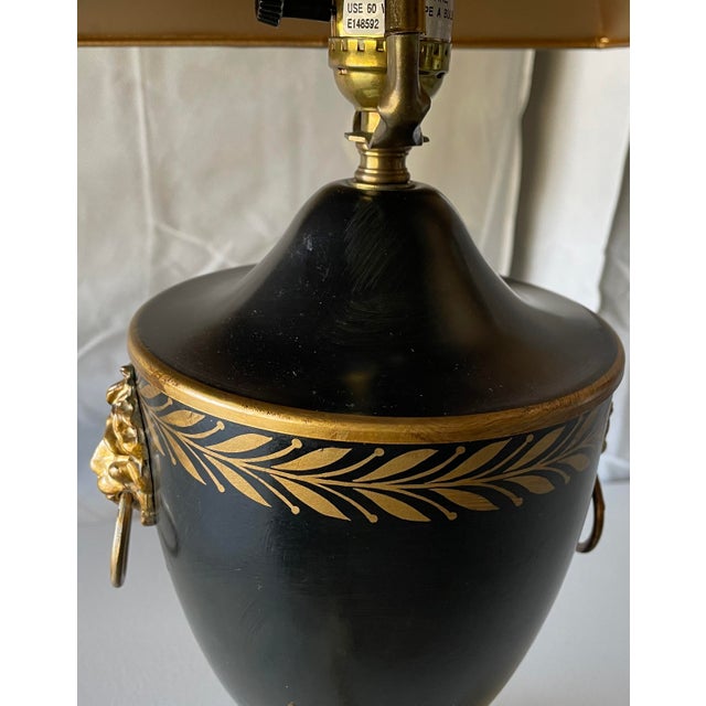 Mid 20th Century Tole Urn Formed Hand Painted Lamp For Sale - Image 4 of 7