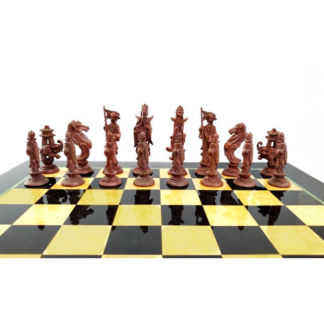 Vintage Marquetry Chess Set With Chinese Figurines For Sale - Image 14 of 15