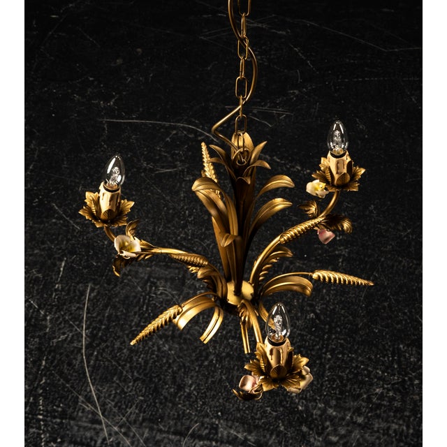 Golden 3-Light Sheaf of Wheat Ceiling Light in the style of Hans Kögl for Denz Neheim-Hüsten, 1970s For Sale - Image 10 of 18