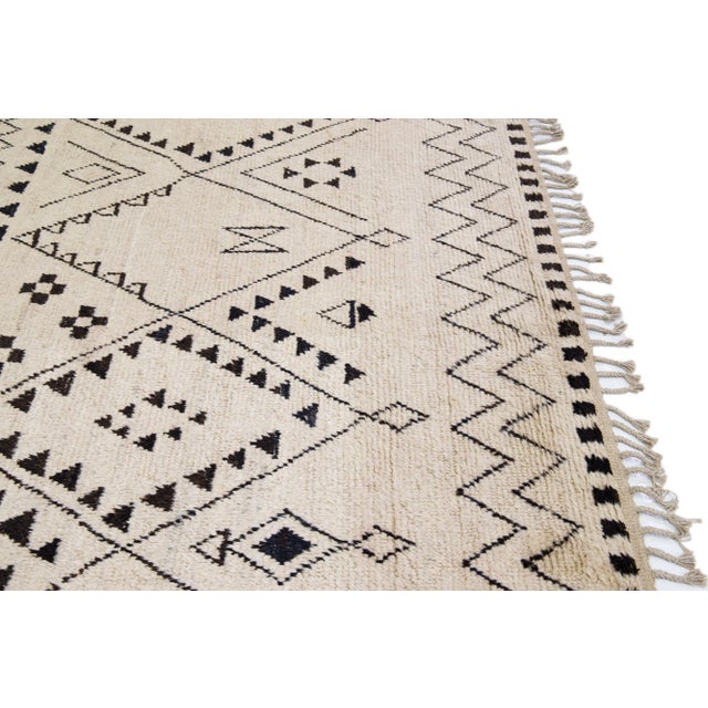 Contemporary Moroccan Style Handmade Tribal Beige Wool Rug For Sale - Image 10 of 14