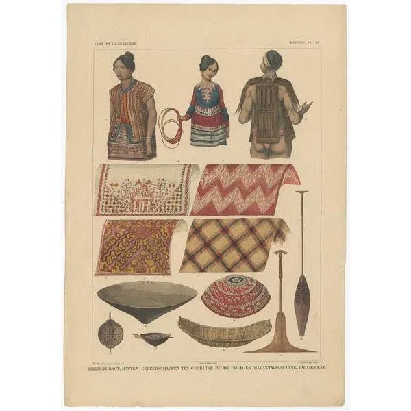 Temminck, Clothes and Utensils of Borneo Indonesia, 1840, Print For Sale - Image 3 of 5