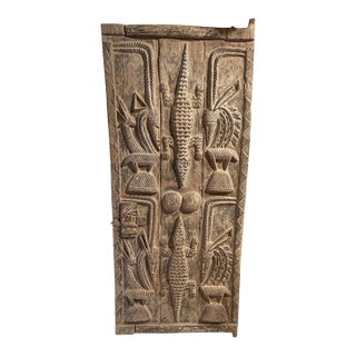 Vintage Dogon Granary Door With Chiwaras /Crocodiles Mali African 74" H For Sale