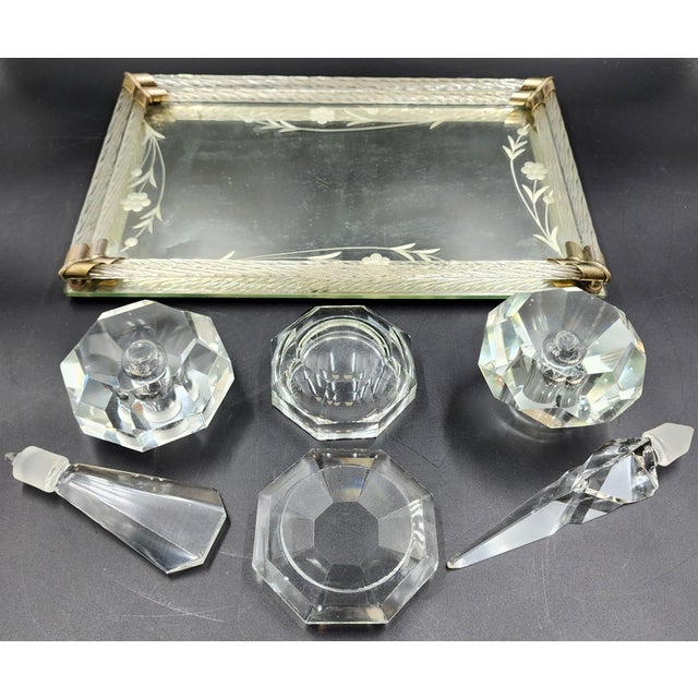 Vintage Hand Cut Crystal Dresser Set With Mirror Tray For Sale - Image 12 of 18