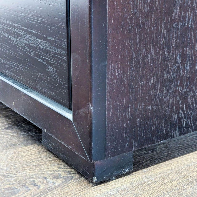 Brown Modern 5-Drawer Dark Wood Dresser With Sleek Metal Handles For Sale - Image 8 of 9